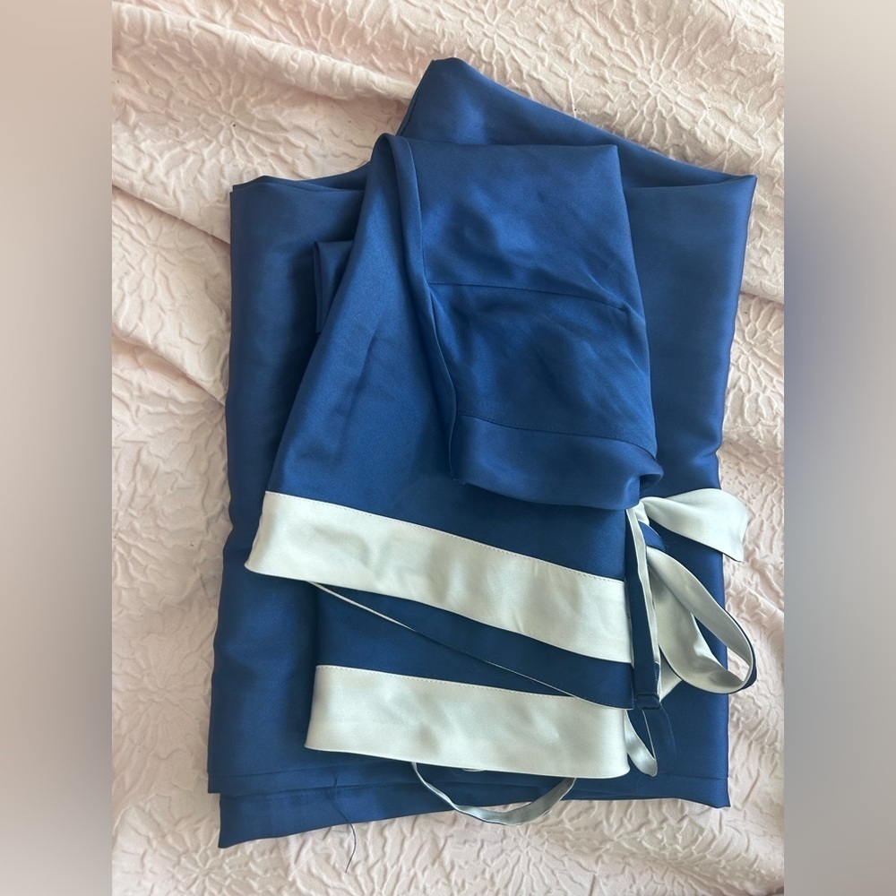 George Navy Satin Sleepwear with Ivory Accents - Picture 3 of 4